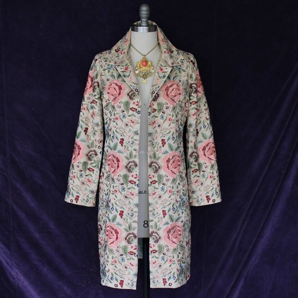 Johnny Was Biya JWLA Silk floral rose Embroidered duster princess coat Jacket S - Picture 6 of 11